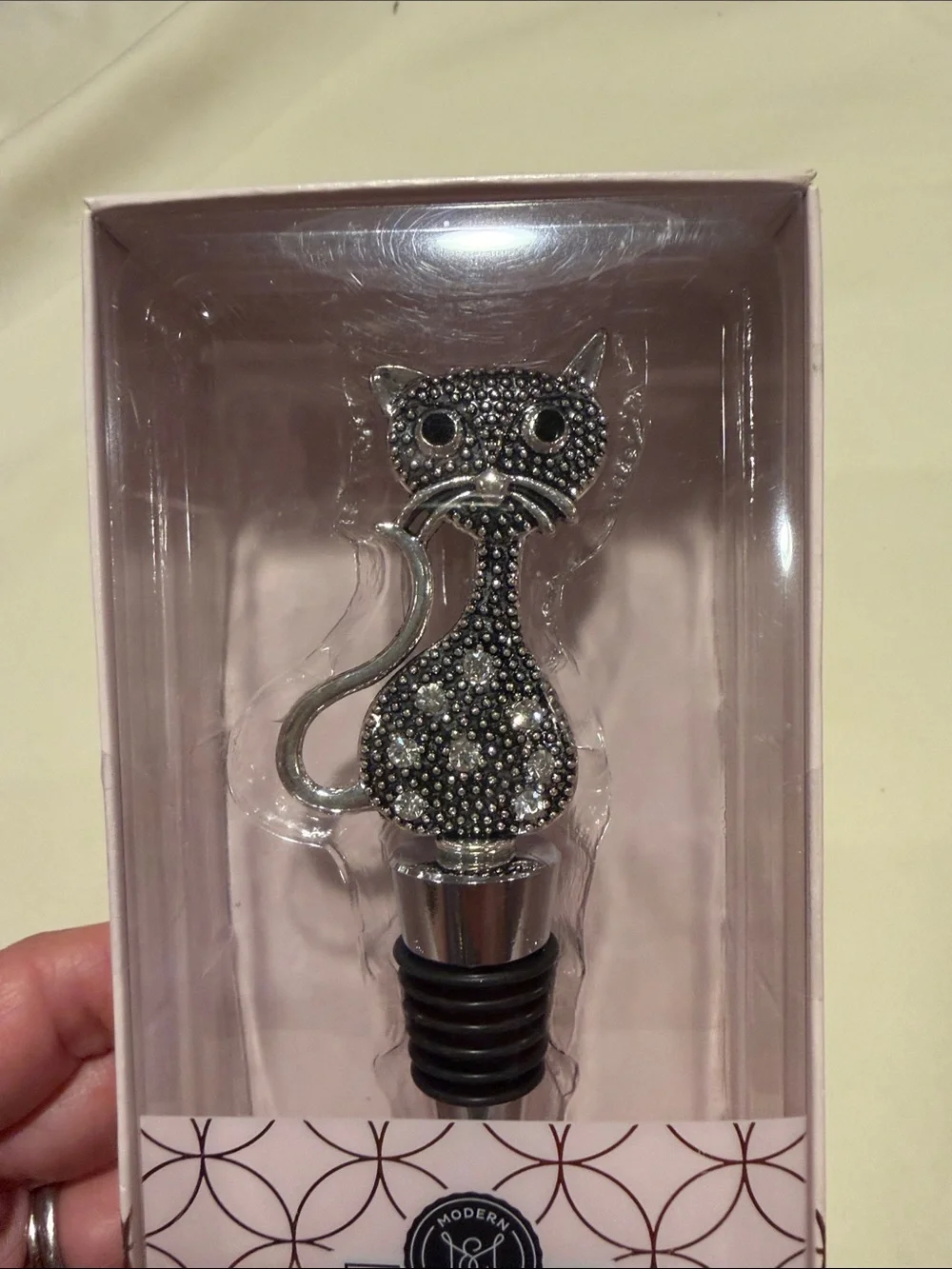 Cute cat wine stopper with rhinestones